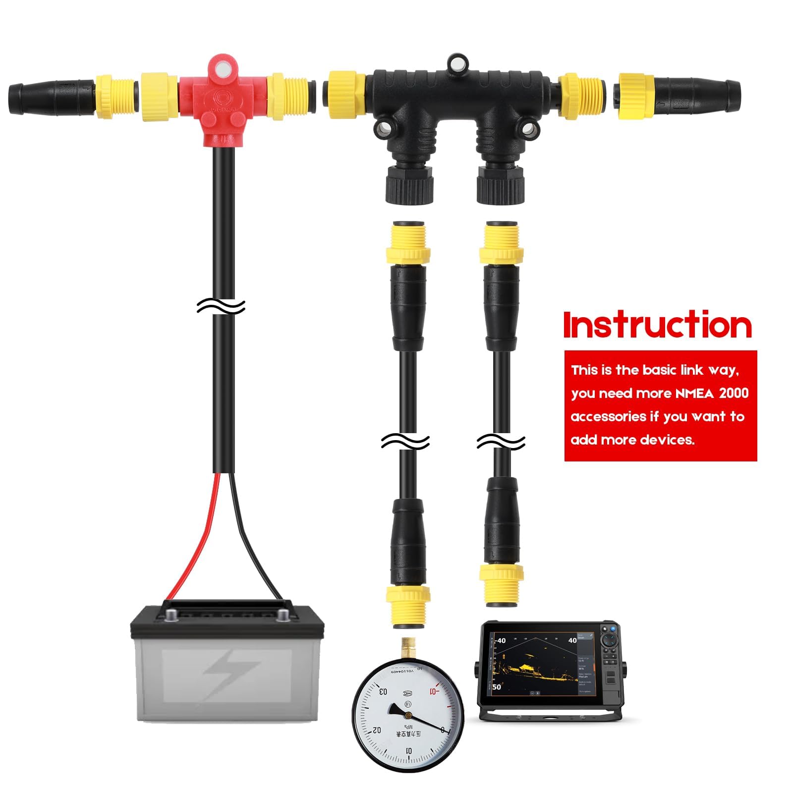 NMEA 2000 Câble d'extension pour système réseau Lowrance Garmin Simrad - Qualité marine NMEA 2000 - Câble d'extension (3 m, jaune)