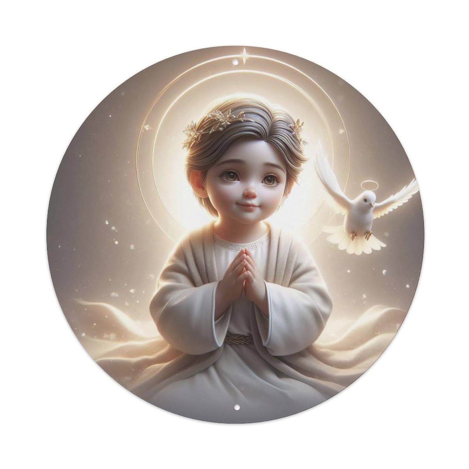 Vintage Angel Cute Baby Angel And Dove Metal Tin Sign