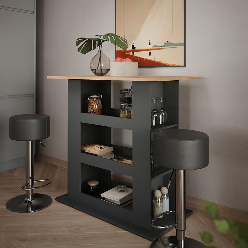 Vicco Set de Table de Bar Repose, Chêne doré/Anthracite, 110x65cm avec 2 tabourets de Bar, idéal comme Table Haute pour Cuisine, Salle à Manger ou bistrot