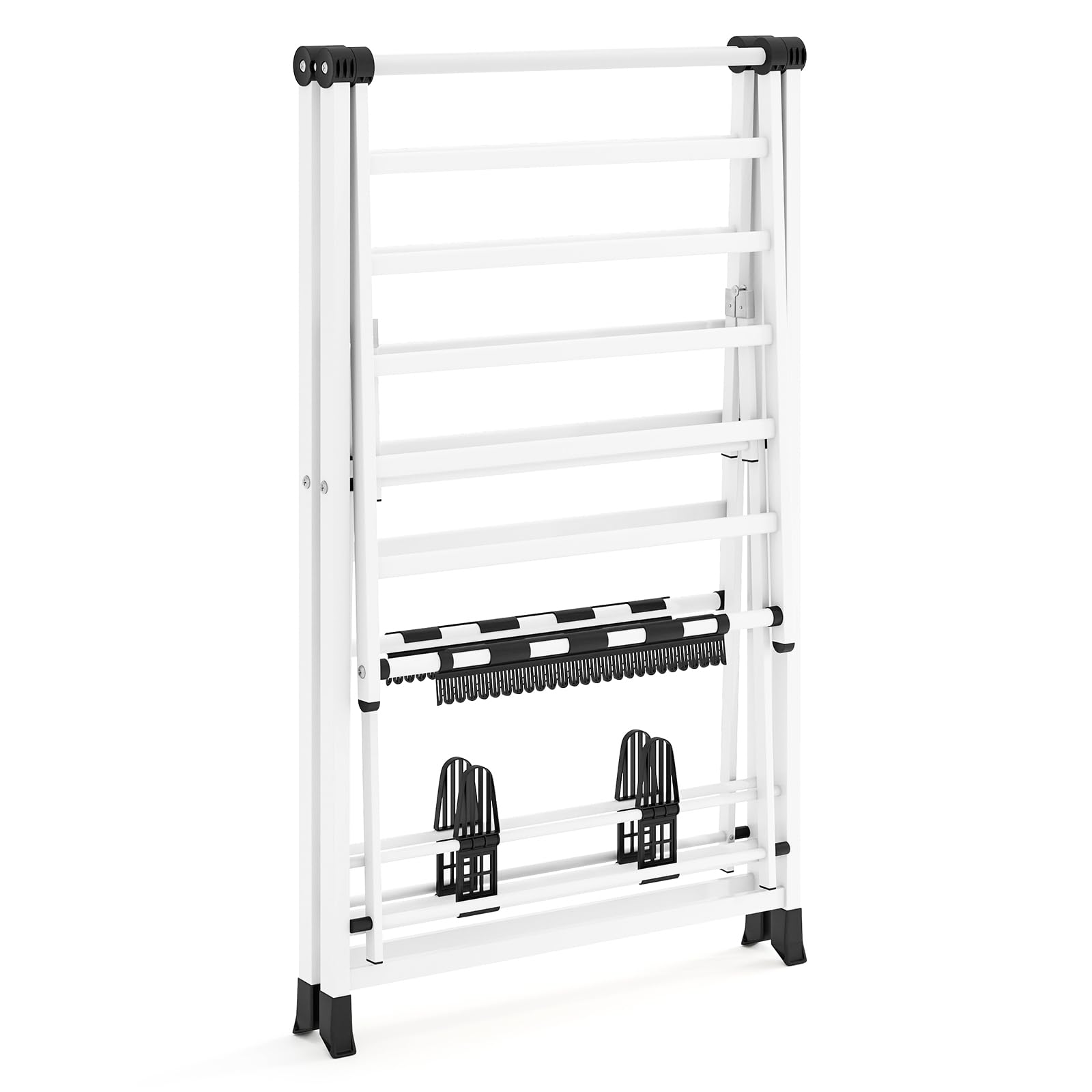 GIANTEX Étendoir à Linge Pliable, Ailes Réglable en Hauteur, 16 Barres de Séchage, Pinces pour Chaussettes, Repose-Chaussures, Séchoirs à Linge en Métal pour Intérieur et Extérieur