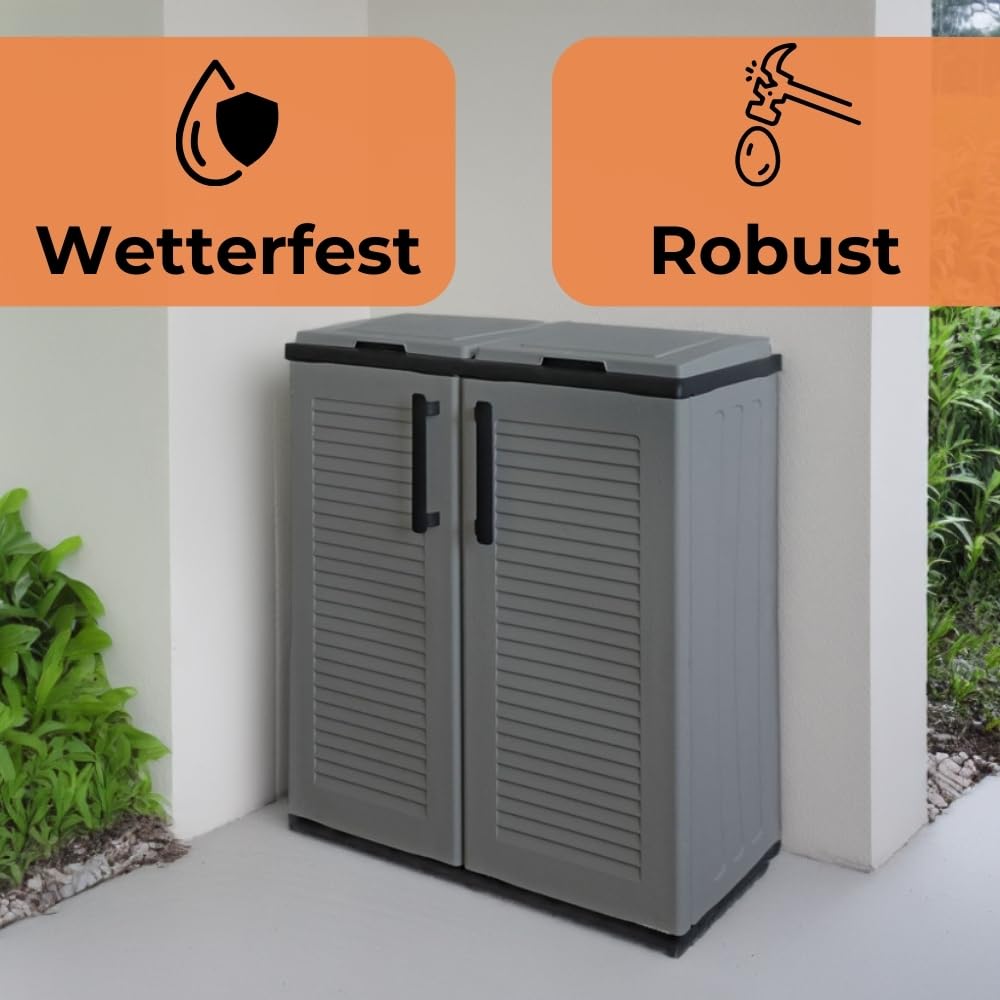Mülltrennsystem 2Fach Mülltonnenbox 2 Fächer Müllsackständer mit Deckel 2er Garten Schrank Müllbox Trennsystem Müll Abfall & Recycling Sack