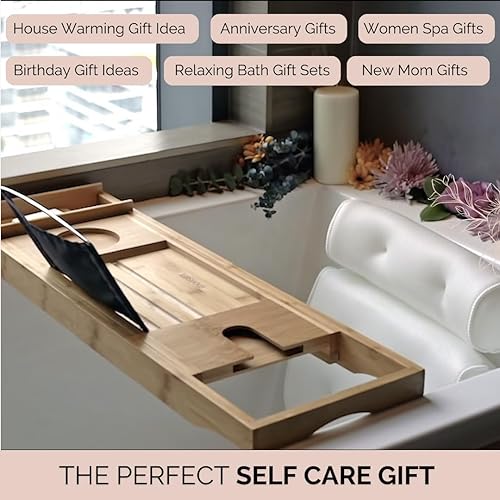 Miniatura 6 de Bandeja de baño para bañera bandeja de bañera de bambú expandible con soporte para copa de vino y soporte para libros. Accesorios de baño de