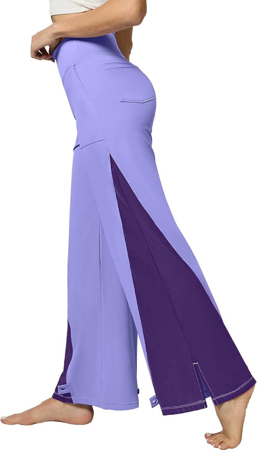 Casei Wide Leg Yoga Pants for Women Adjustable Hem High Waist Loose Casual Pants with Pockets - Image 8