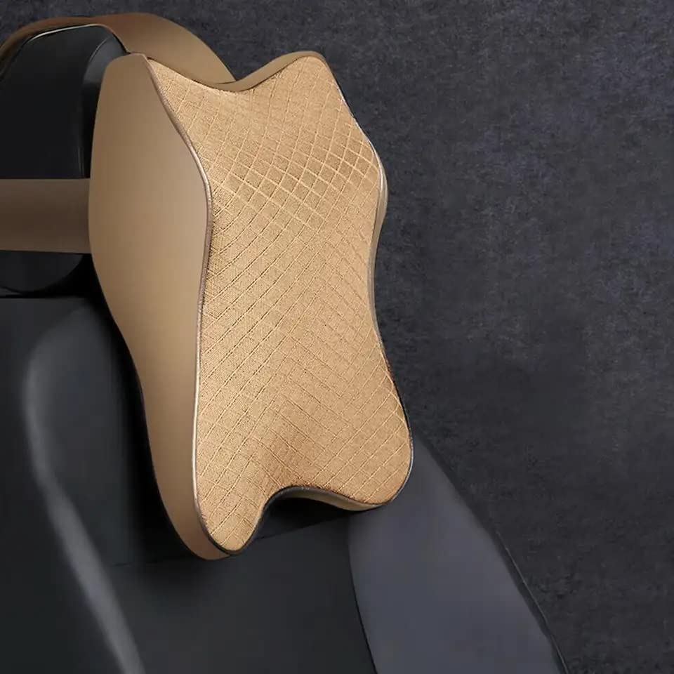 Aegon Car Neck Rest Pillow | Memory Foam Car Seat Neck Rest Cushion | Neck Pillow for Car | Head Rest for Car | Neck Support Pillow for Car | Beige | Medium Size 12" x 10" | Pack of 1