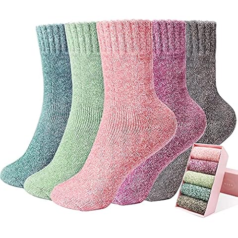 Women Socks,5 Pairs Warm Winter Wool Socks Thick Knit Vintage Casual Cotton Socks for Women Gifts, Multicolored D, Large Cover