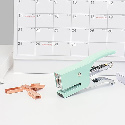 Miniatura 10 de Grapadora de alicates morados con juego de grapas #10, bonita engrapadora manual con 1000 grapas de oro rosa n. 10 para suministros de accesorios de