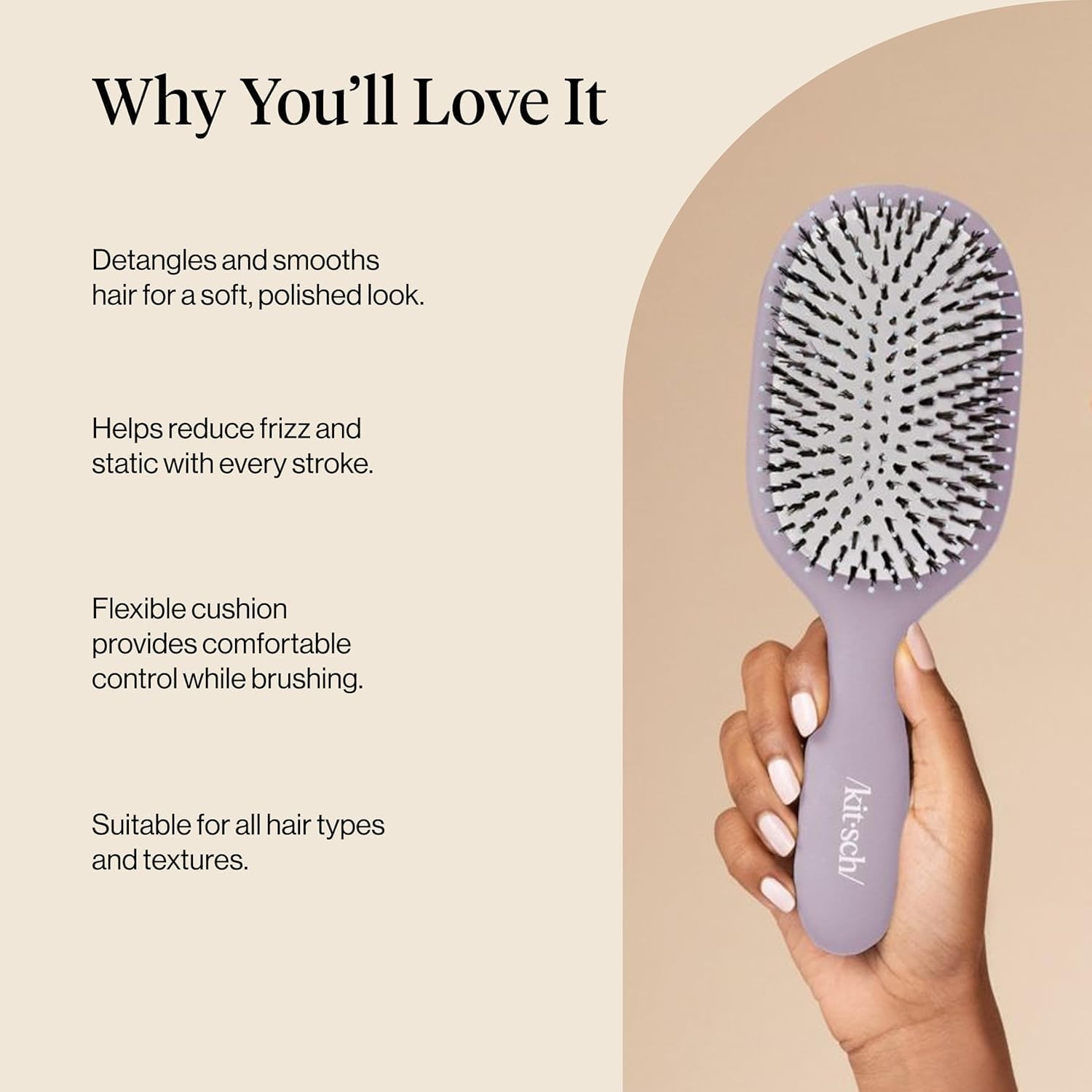 Kitsch Cepillo de pelo suave y pulido, cepillo desenredante y cepillo para el cuidado del cabello, con cerdas duales, cojín flexible para control de encrespamiento, brillo y estilo suave, cepillos