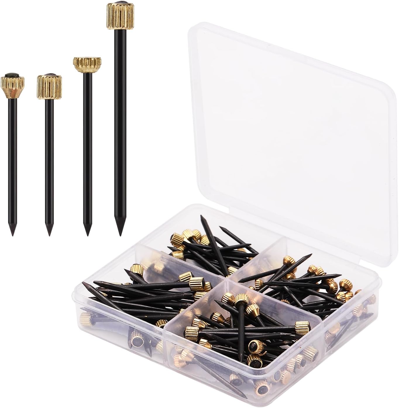 120pcs Picture Hanging Nails, 4 Styles Nails for Hanging Pictures Picture Hangers Reusable Iron Brass Hanging Wood Wall Drywall Finishing Frame Nails for Pictures Mirrors Baskets Painting