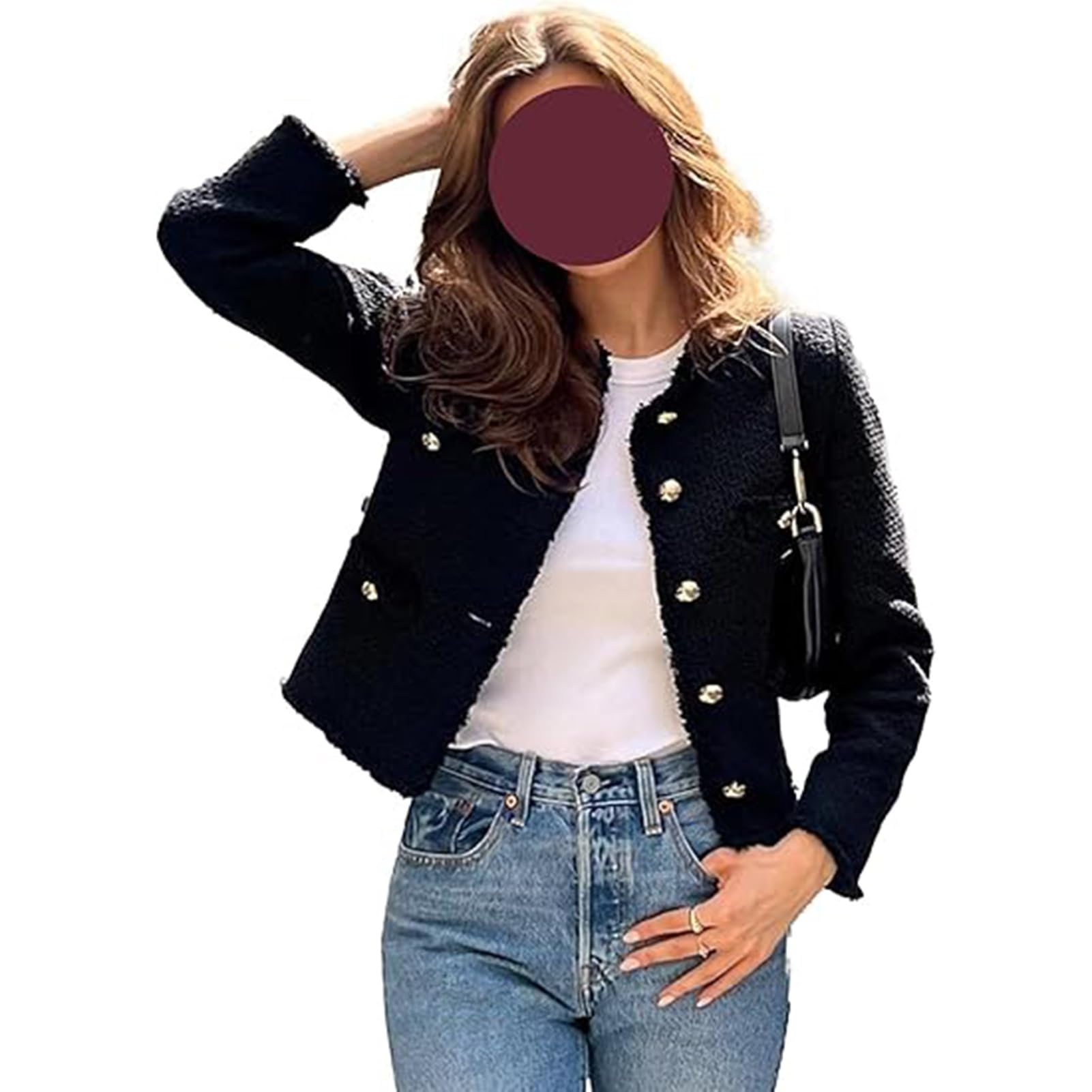 Giacca in Tweed da Donna Slim Fit Manica Lunga Spessa Giacca da Lavoro per Il Tempo Libero Giacca Elegante Giacca Corta Giacca da Ufficio Cappotto Corto Abiti Bolero