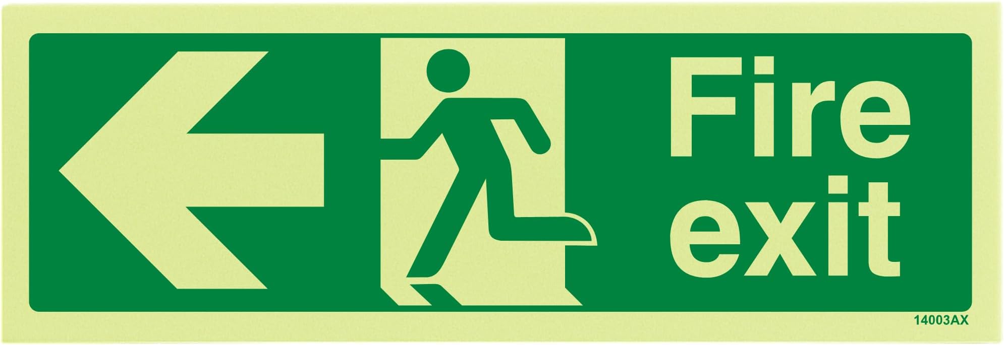 V Safety Glow in the Dark Fire Exit Sign with Left Arrow – 300 x 100mm Rigid Plastic – Emergency Escape Route Sign – ISO 7010 Compliant – Photoluminescent Safety Signage for Workplaces