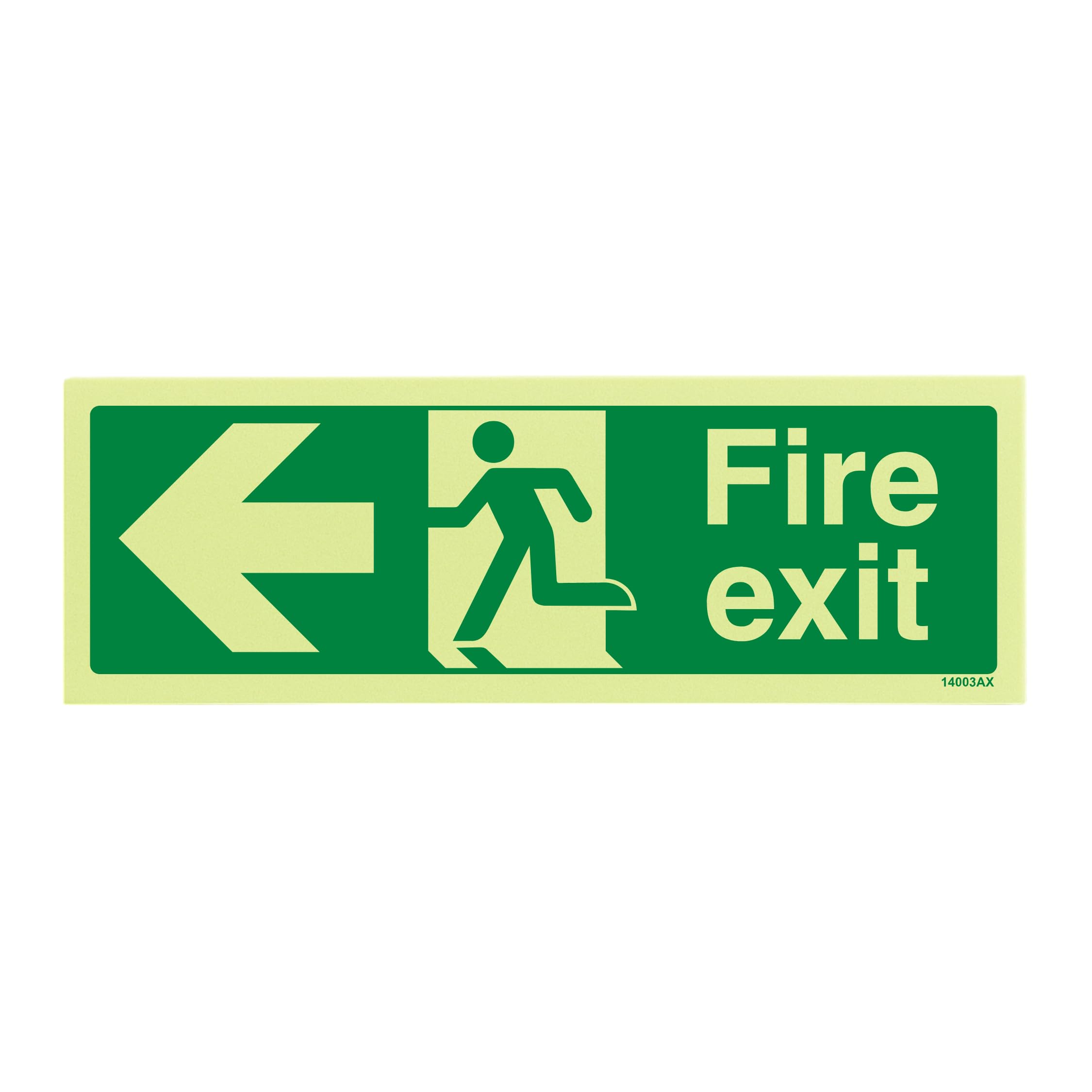 V Safety Glow in the Dark Fire Exit Sign with Left Arrow – 300 x 100mm Rigid Plastic – Emergency Escape Route Sign – ISO 7010 Compliant – Photoluminescent Safety Signage for Workplaces