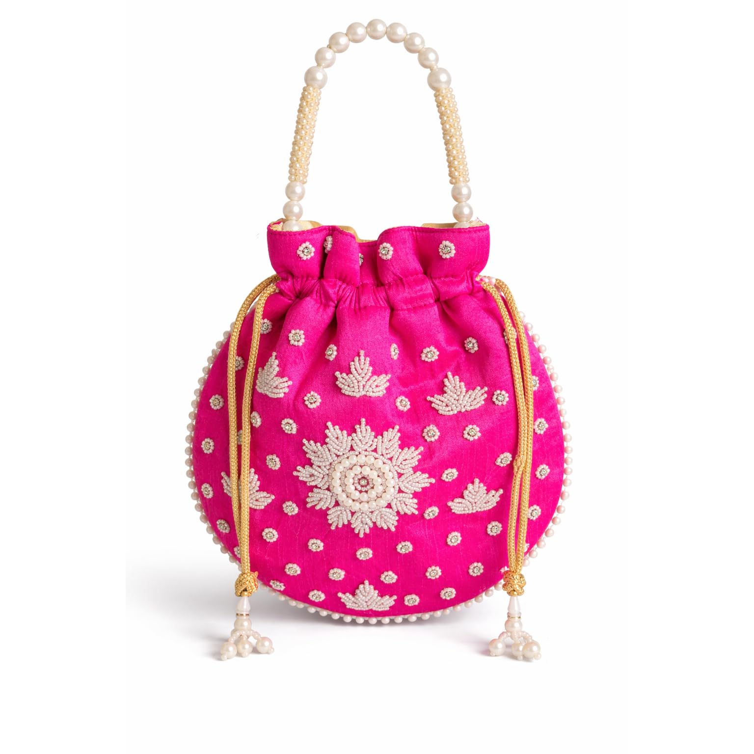 yelona Women’s Premium Potli Bag | Wedding Bridal Potli Pouch | Traditional Embroidered Ethnic Bag for Festivals, Gifts & Return Favours | Beaded Handle-picture-4