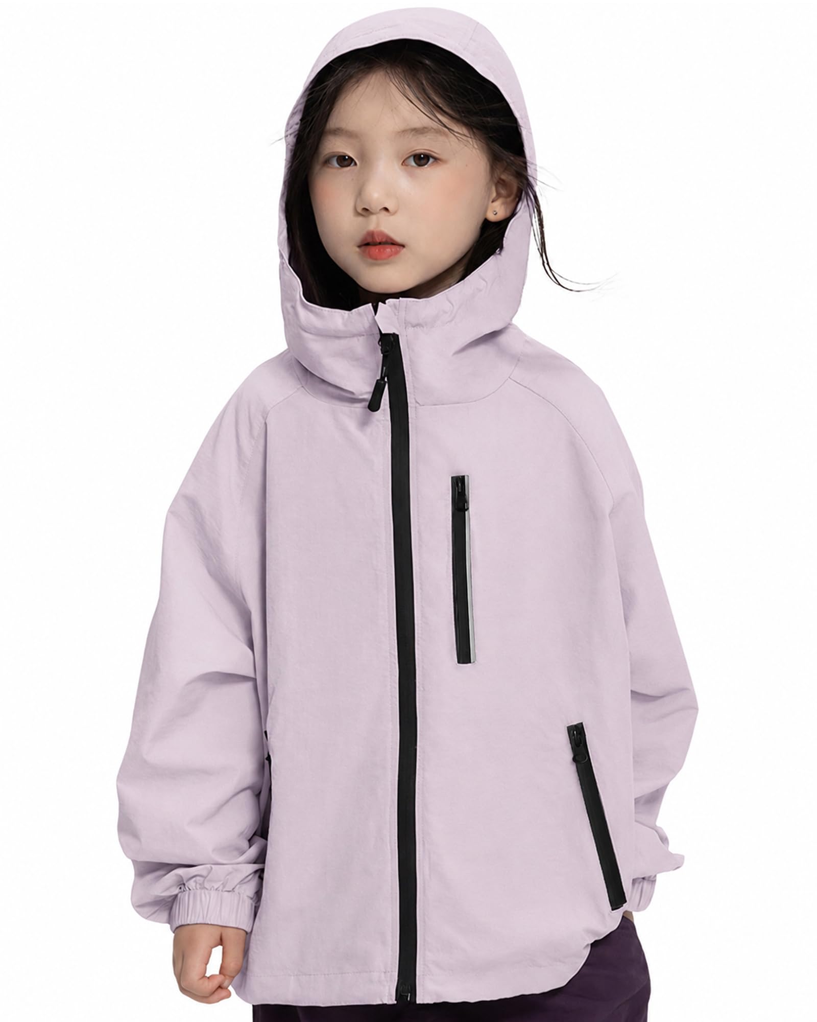 Rolanko Girls Rain Jacket Lightweight Waterproof Hooded Kids Raincoat 6-16