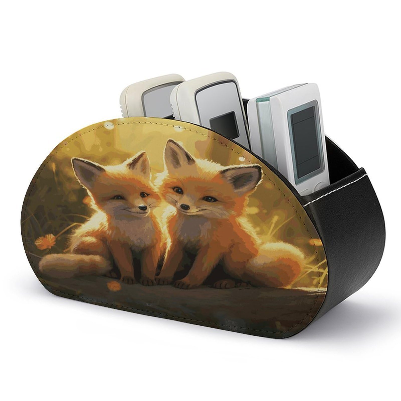 FekiLoot Cute Foxes Remote Control Holder with 5 Compartments Remote Organizer Caddy for Table TV Remote Caddy Storage Box/Tray Fits Media Controllers Office Supplies