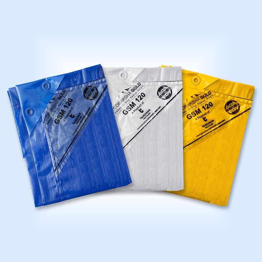 Image of Ecoraksha Gold Premium Multilayer Eco-Friendly Tarpaulin Sheet Waterproof Tirpal Heavy Duty 12 X 12 Ft Poly Tadpatri - Multipurpose 250 GSM Plastic Cover Tharpai, Thadika, Tarp (Blue)