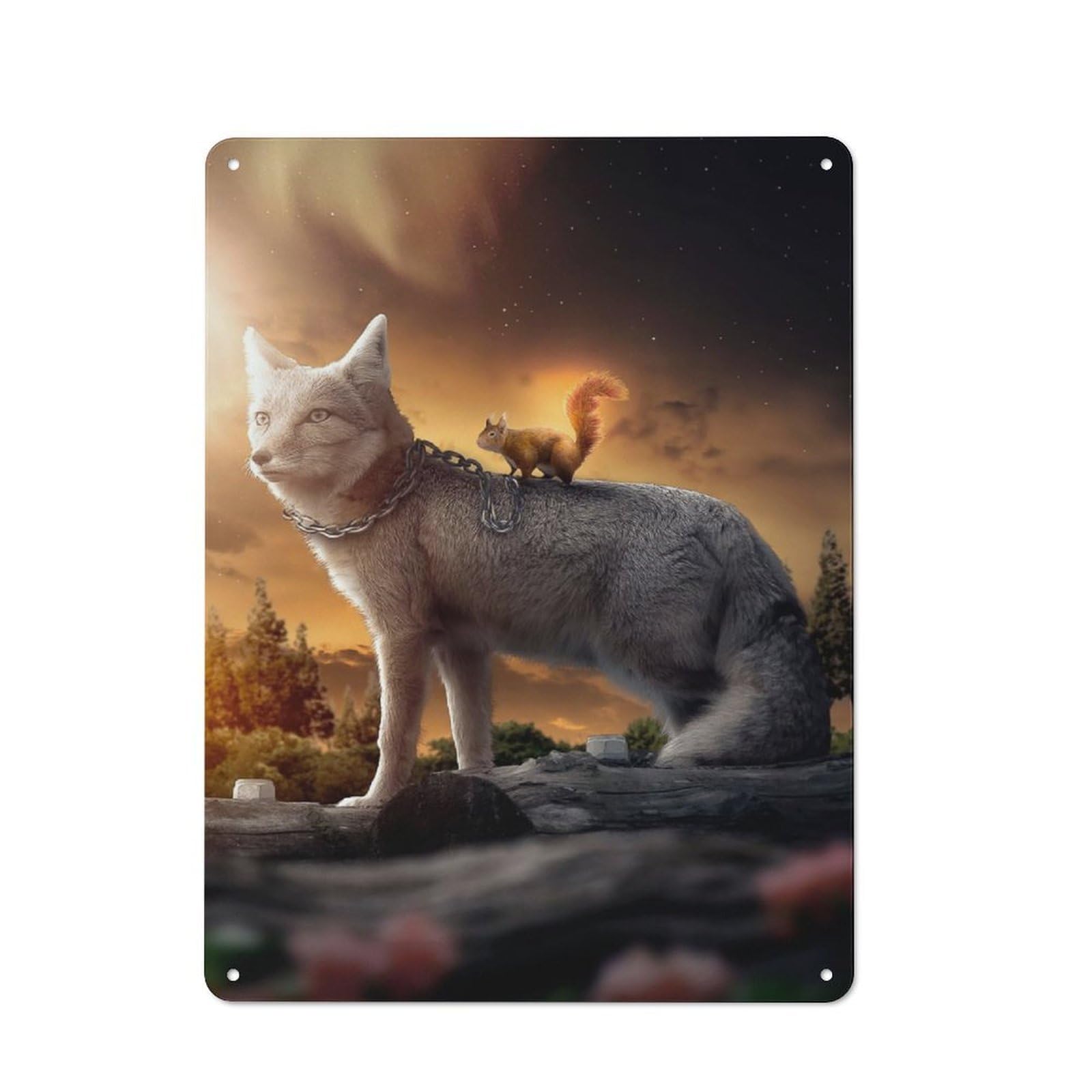 Junmoney The Fox And The Squirrel Tin Wall Plaque 40X30cm With For Pub Or Café, For Hospitality Wall Decor Collectors