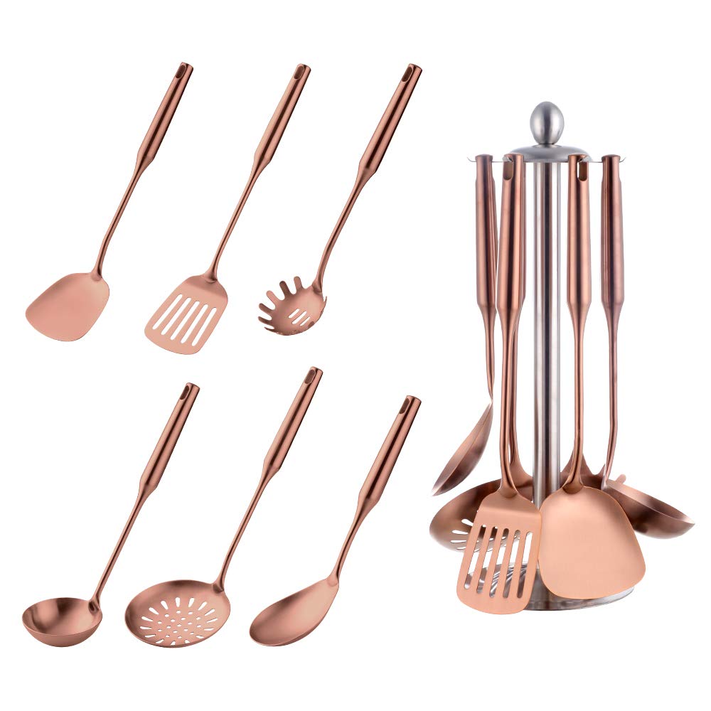 Ustensiles de cuisine 6 pièces acier inoxydable Écumoire Louche Spatule de Cuisine Tourneur à fente Riz Pasta Server avec support