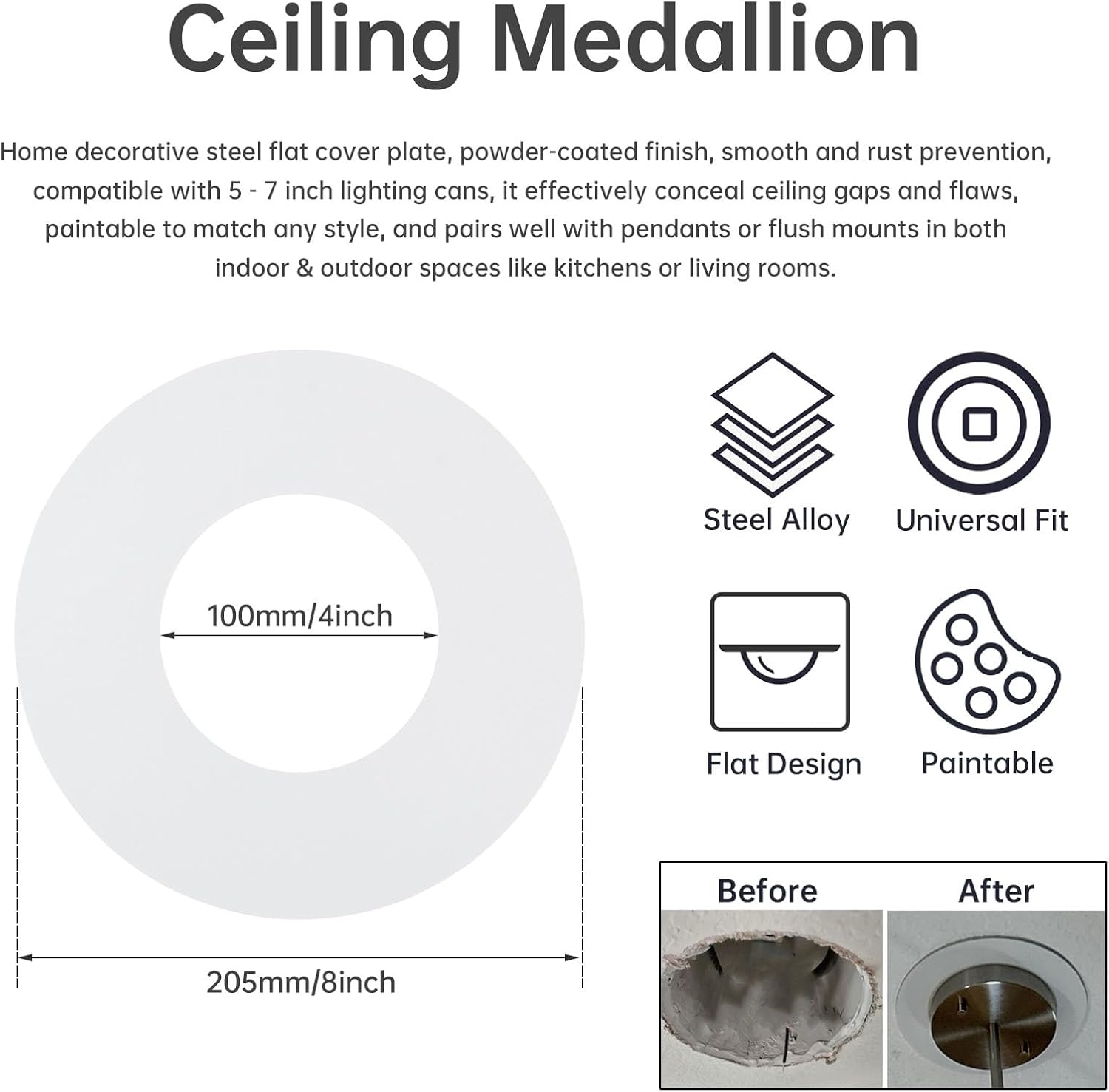 RTNLIT 5-7 Inch Recessed to Pendant Light Converter Kit, Can Light Conversion Includes E26 Socket, Mounting Bracket & Ceiling Plate for DIY Lighting Upgrade