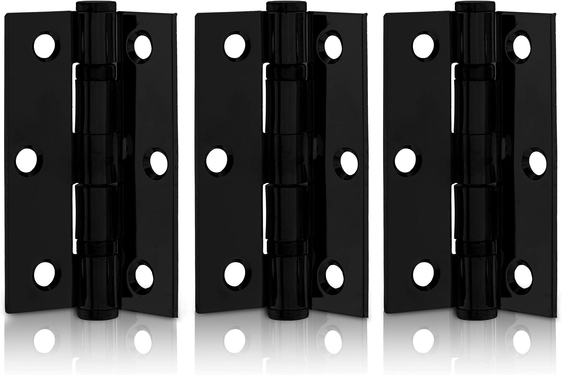 XFORT 3 Inch (75mm) Matt Black Ball Bearing Hinges, Steel Door Hinge for Wooden Doors (1.5 Pairs)