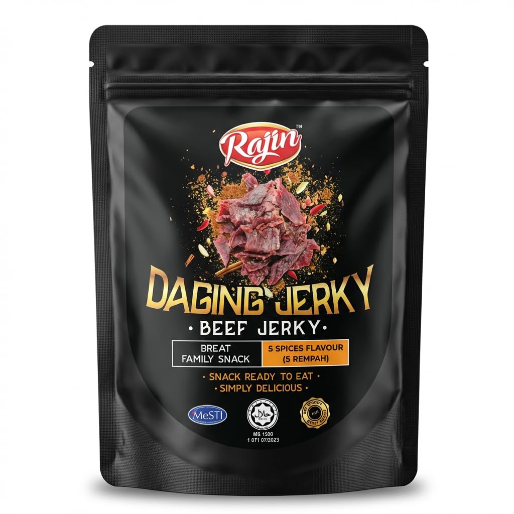 Beef Jerky Halal au Bœuf - Saveur 5 Épices - Snack de Viande Séchée Prêt à Déguster - Sachet Refermable