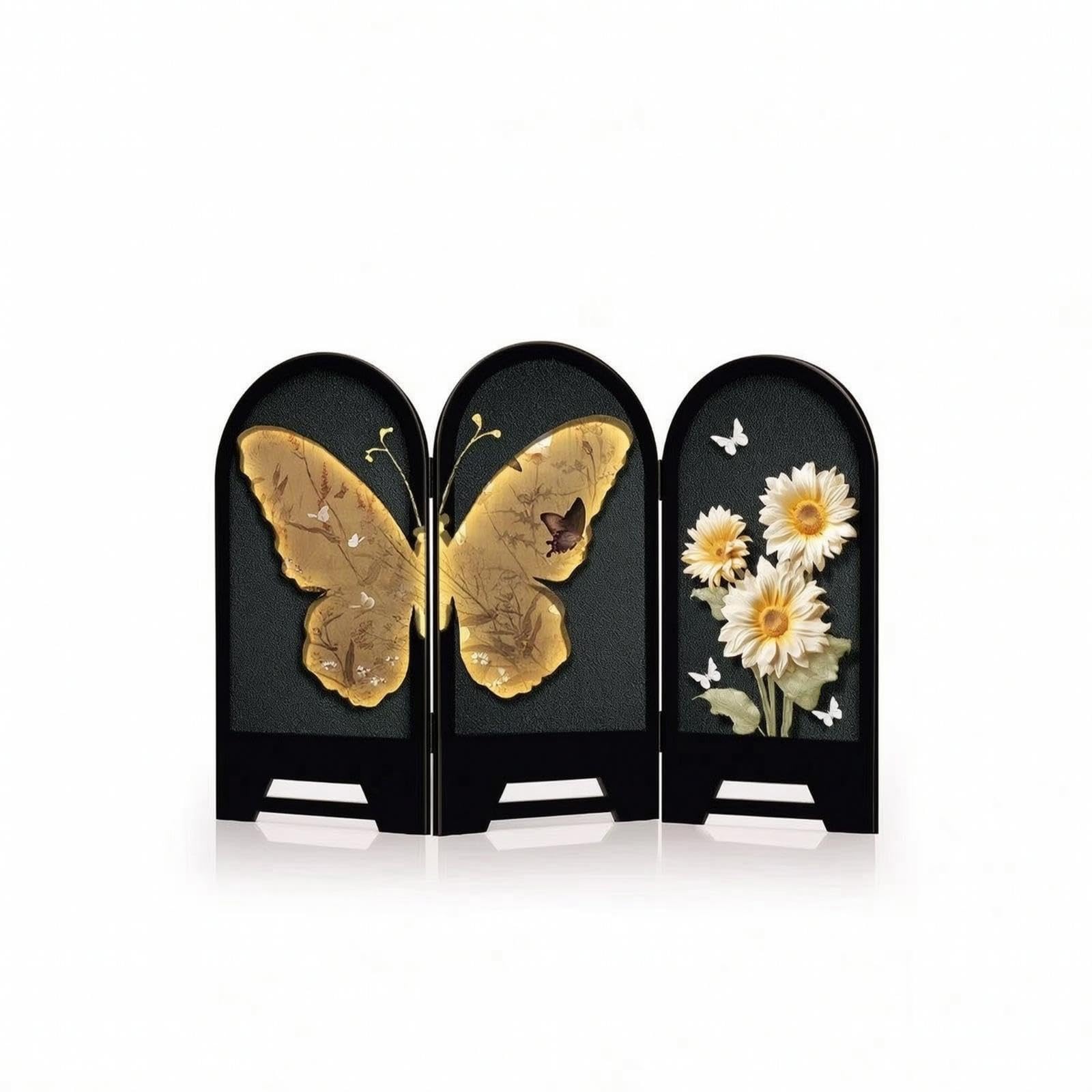 Tabletop Screen with Arched Tops Freestanding Decorative Screen with Floral Relief Compact for Console Table, Entryway, Dining Room Butterfly Dream-b-image-6