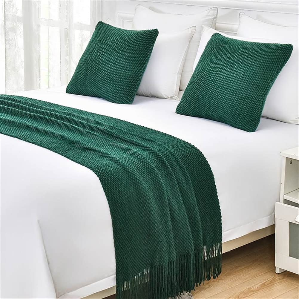 Mrzyzy Knitted Bed Runner Scarf Tassels Bed Throw Blanket modern Simple Sofa Blanket Bed Tail Scarf Hotel Home Decorative Blanket (Color : Green, Size : Cushion cover(45 * 45cm))
