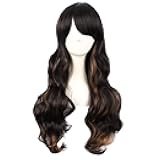 28 Inch/70 cm Charming Women Side Bangs Long Curly Full Hair Synthetic Wig (Black Mixed Brown)