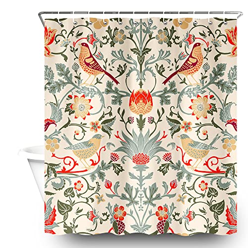 Dajuzi Mexican Mexico Floral Shower Curtain, Colorful Flower Bird Plant Shower Curtain Set, Vintage Garden Art Floral Shower Curtain Polyester Fabric With 12 Hooks 69X72 Inch #TOP7