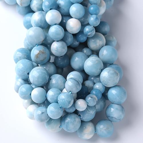 Miniatura 4 de Cuentas de larimar - 36 cuentas redondas sueltas de 0.394 pulgadas (0.394 in) para la fabricación de joyas, piedras preciosas curativas de cristal