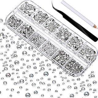 TecUnite 2000 Pieces Flat Back Gems Round Crystal Rhinestones 6 Sizes (1.5-6 mm)