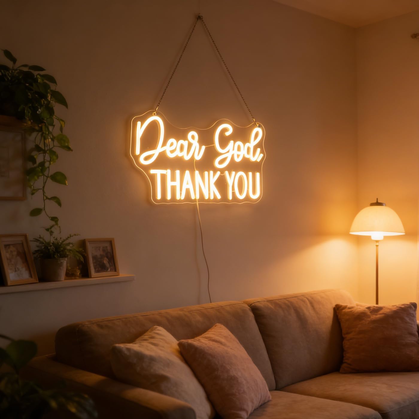 Dear God Thank You Neon Sign Led Dimmable Decorative Neon Lights, Inspirational Office Desk Decor Lights for Office Home Living Room Classroom, Christian Gifts,Christmas' Birthday Gift (Warm white)