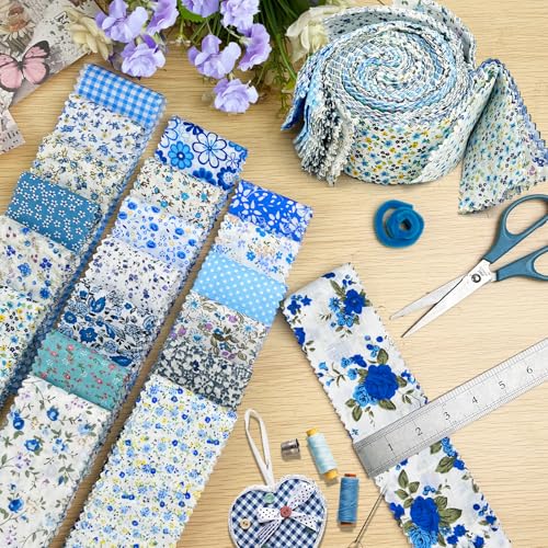 Premium 80-Piece Precut Jelly Roll Fabric Strips – 20 Vibrant Blue Floral Cotton Prints for Quilting, Sewing, and DIY Craft Projects 5 Premium 80-Piece Precut Jelly Roll Fabric Strips – 20 Vibrant Blue Floral Cotton Prints for Quilting, Sewing, and DIY Craft Projects - Image 4