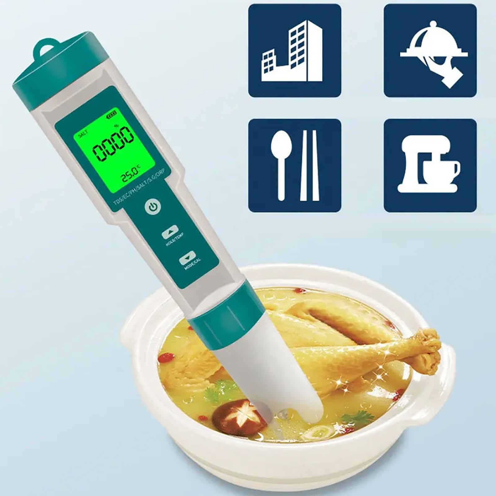 ERICAT 7 En 1 PH/ORP/EC/Salt/S.G/TDS/Temp Tester, Monitor De Calidad del Agua con Retroiluminación LCD, Resolución De 0,01 Y Rango De Medición De PH 0-14, Batería Extraíble, para Acuario