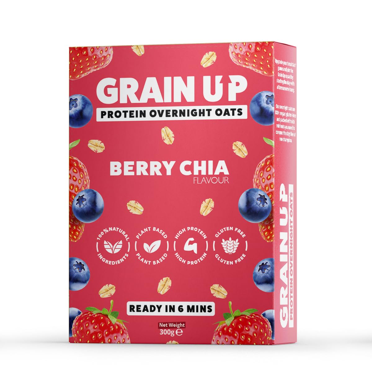 Grain UP - Mixed Berry Chia Fusion Overnight Oats 300g No-Cook, Protein-Rich Breakfast, Healthy Meal Prep Option