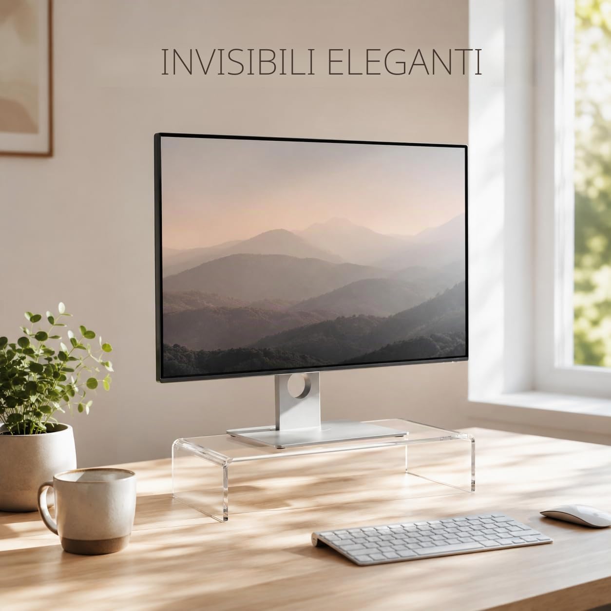 Supporto per monitor in vetro acrilico trasparente, di fabbricazione tedesca, esclusivo rialzo per monitor in vetro acrilico da 10 mm, supporto per schermo di alta qualità, realizzato a