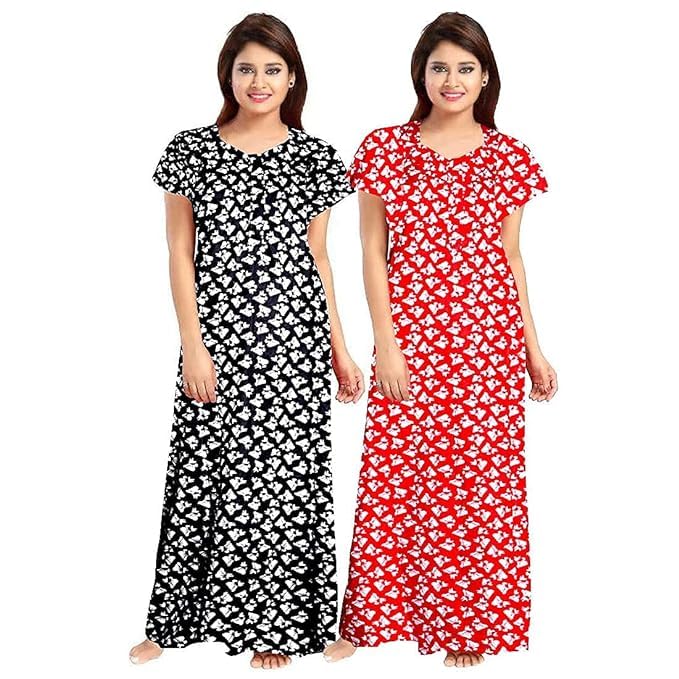 Image of Nighty for Women Cotton Printed Maxi Gown Ankle Length Nighty Night Dress Gown for Women Maxi - (Pack of 2)