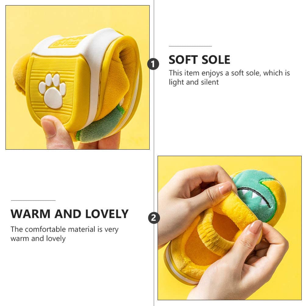 Pantuflas de dinosaurio de felpa para niños, con dibujos animados, para invierno, para casa, para exteriores, interiores, 1 par (color: amarillo, tamaño: 6,5 niños)