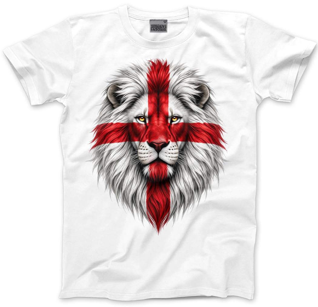 England Football T Shirt – Lion Flag T-Shirt English Footie 3 Lions T-Shirt - Britain British Flag Top Football Patriotic St George's Day Tee - M White