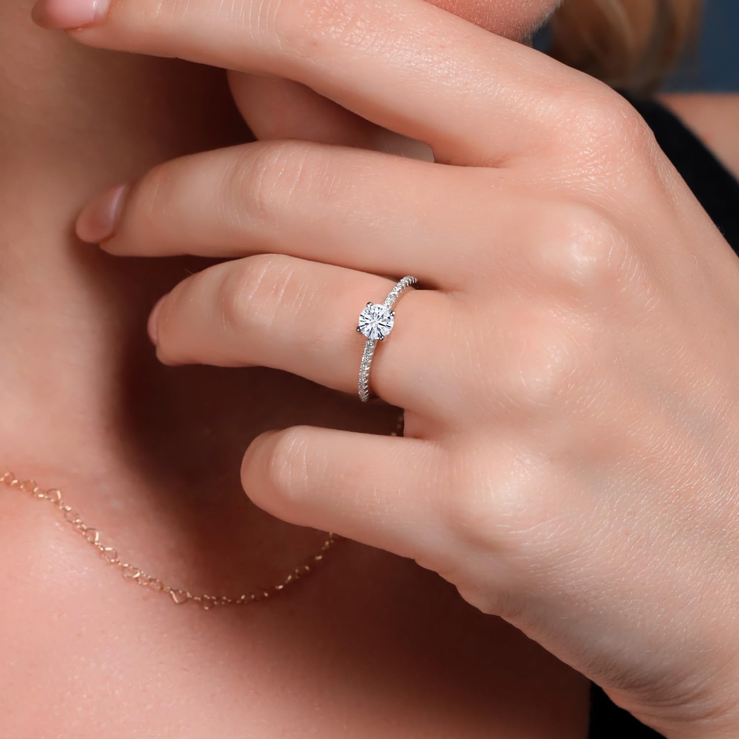 Gem Stone King 5MM Round Gemstone Birthstone and White Lab Grown Diamond Engagement Ring | 925 Sterling Silver | Wedding Anniversary Promise Ring For Women | Available In Size 5, 6, 7, 8, 9