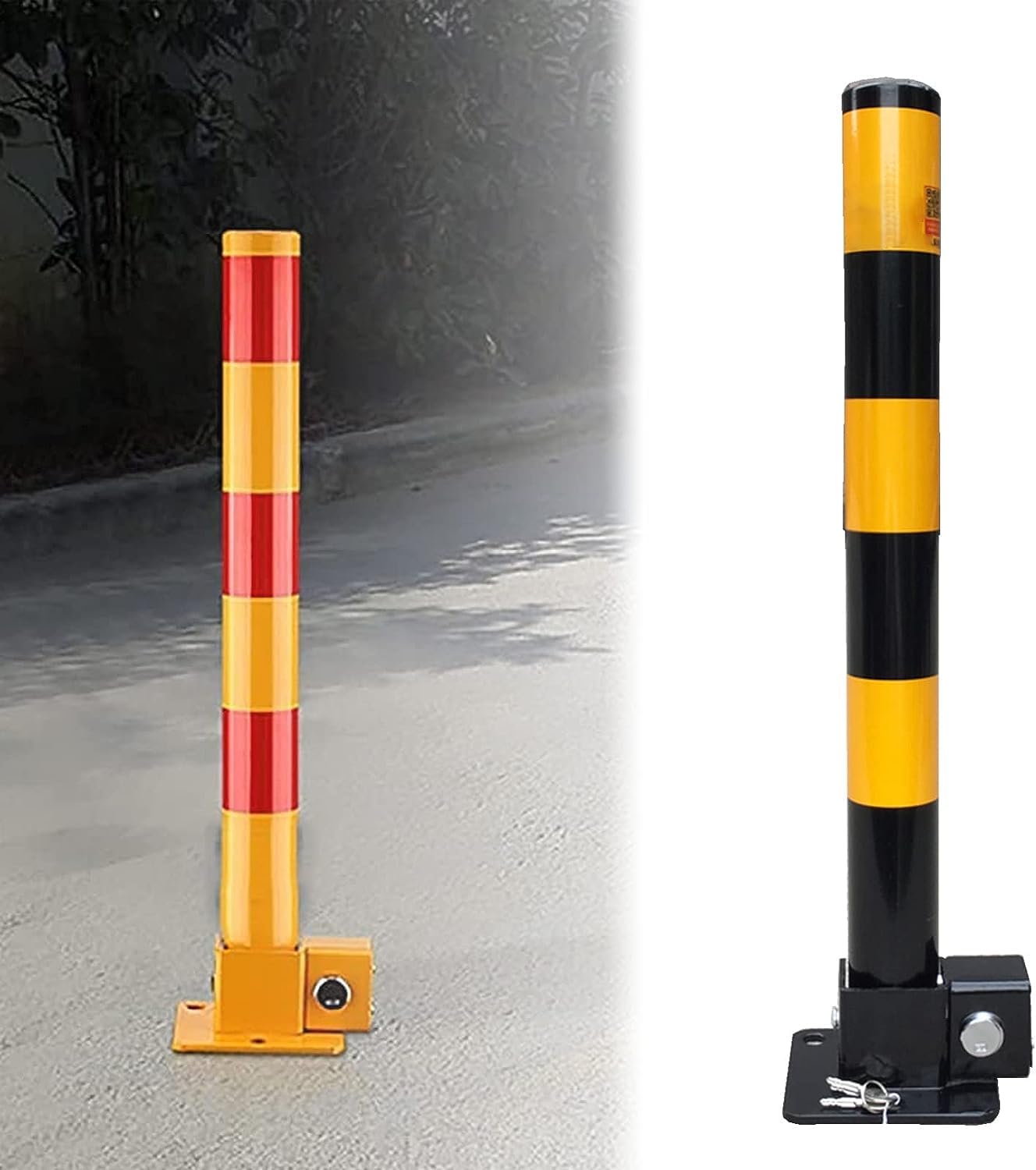 SaryEdge Traffic Cone Safety Barrier Delineator Post Cone Folding Car Parking Space Lock Bollard, Security Parking Post Round Folding Bollard Barrier Steel Round Parking Post,