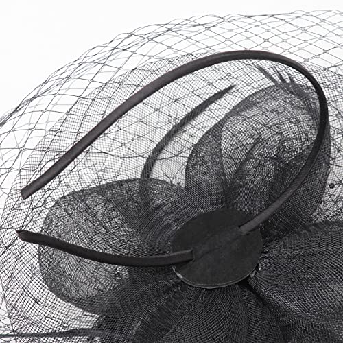 Image of DRESHOW Women Fascinator Hats Tea Party Hat Vintage Pillbox Hat Headband for Cocktail