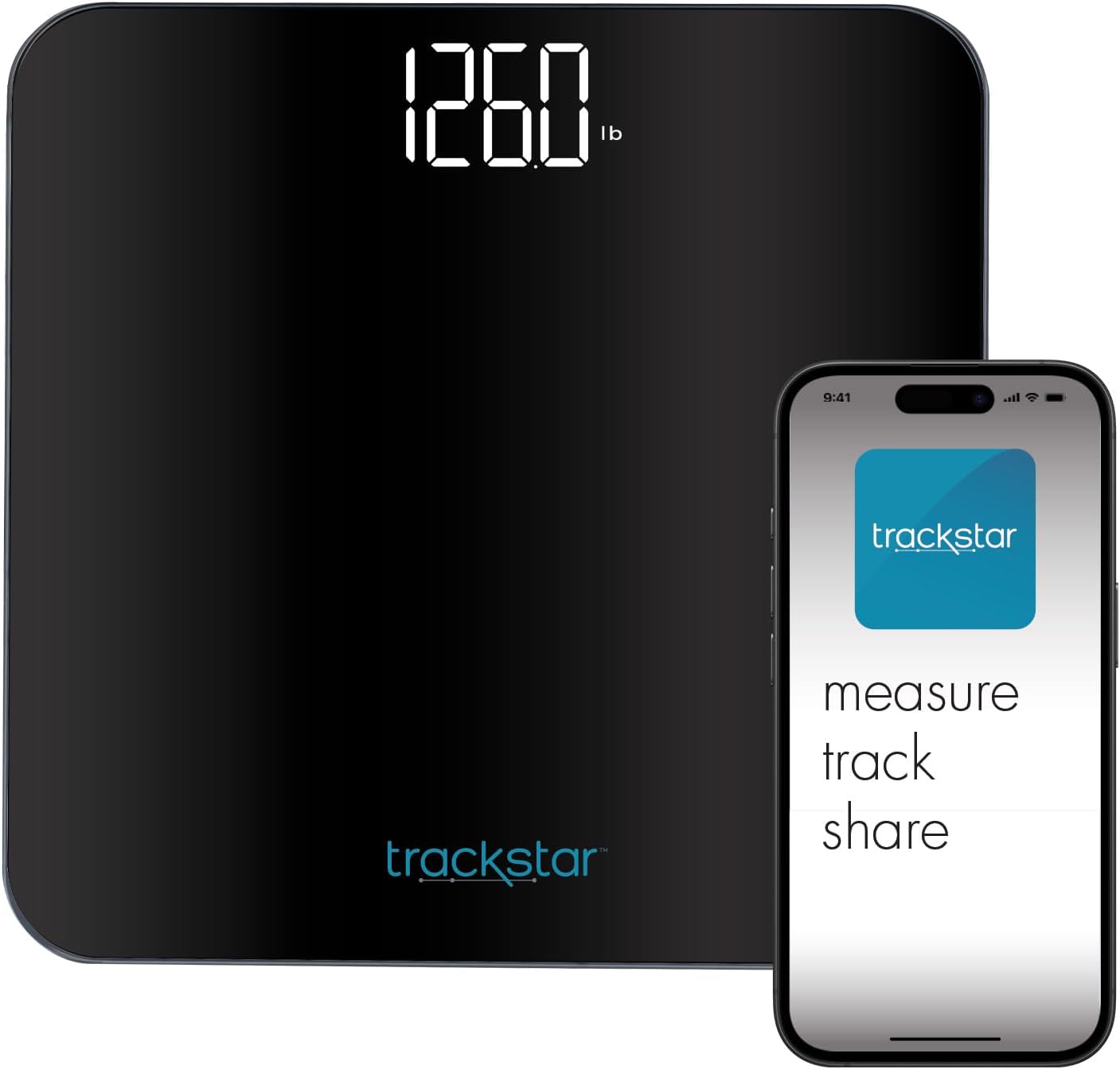trackstar Black Digital Weight Scale | 440 lb Weight Capacity | trackstar Monitoring App | Bluetooth iOS & Android Compatible | Measure, Track, and Share Results