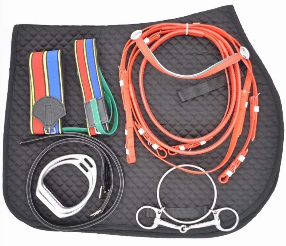 Un Intero Set Cavallo con Maniglie Cavallo con Manico in Cuoio Sella Sella Sella Cavallo Completo Forniture Equestri,Black