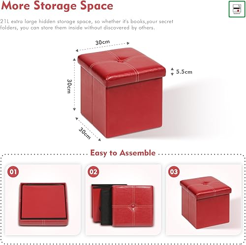 Miniatura 11 de B FSOBEIIALEO Cubo otomano plegable de almacenamiento, reposapiés de piel sintética, mesa de café, 11.8 x 11.8 x 11.8 pulgadas Marrón,Negro