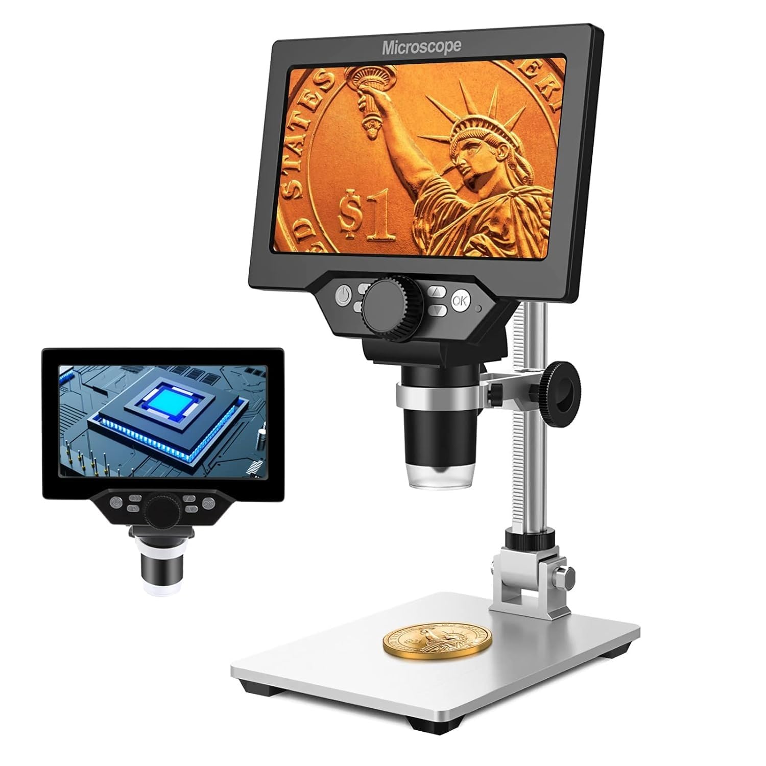 7 Inch LCD Digital Microscope with 64GB TF Card, 1200x Magnification, 12MP Ultra-Precise Focusing Camera 1080P Video Microscope 8 LED Lights for Coin Circuit Board Soldering PC Watch Repair-picture-27