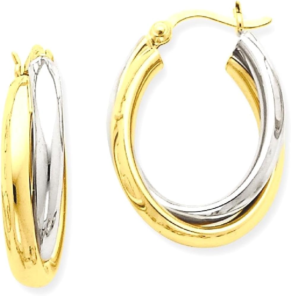 Miniatura 9 de Juego de aretes de aro ovalados dobles de oro amarillo de 14 quilates dos tonos joyería fina para mujer regalos para ella Cristal Oro amarillo