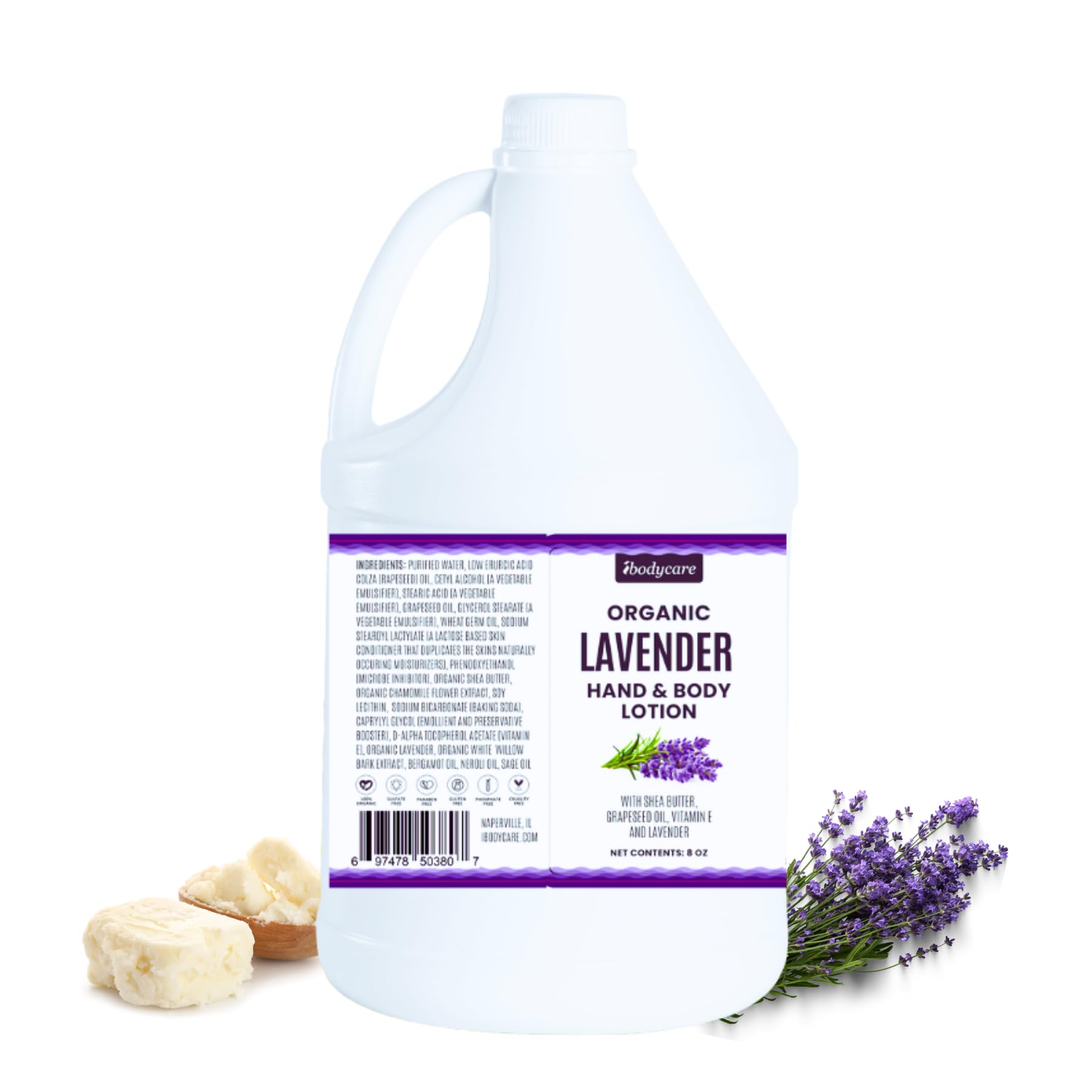 ibodycare Lavender Massage Lotion with Organic Shea & Grapeseed Oil - Multiple Sizes (Gallon)