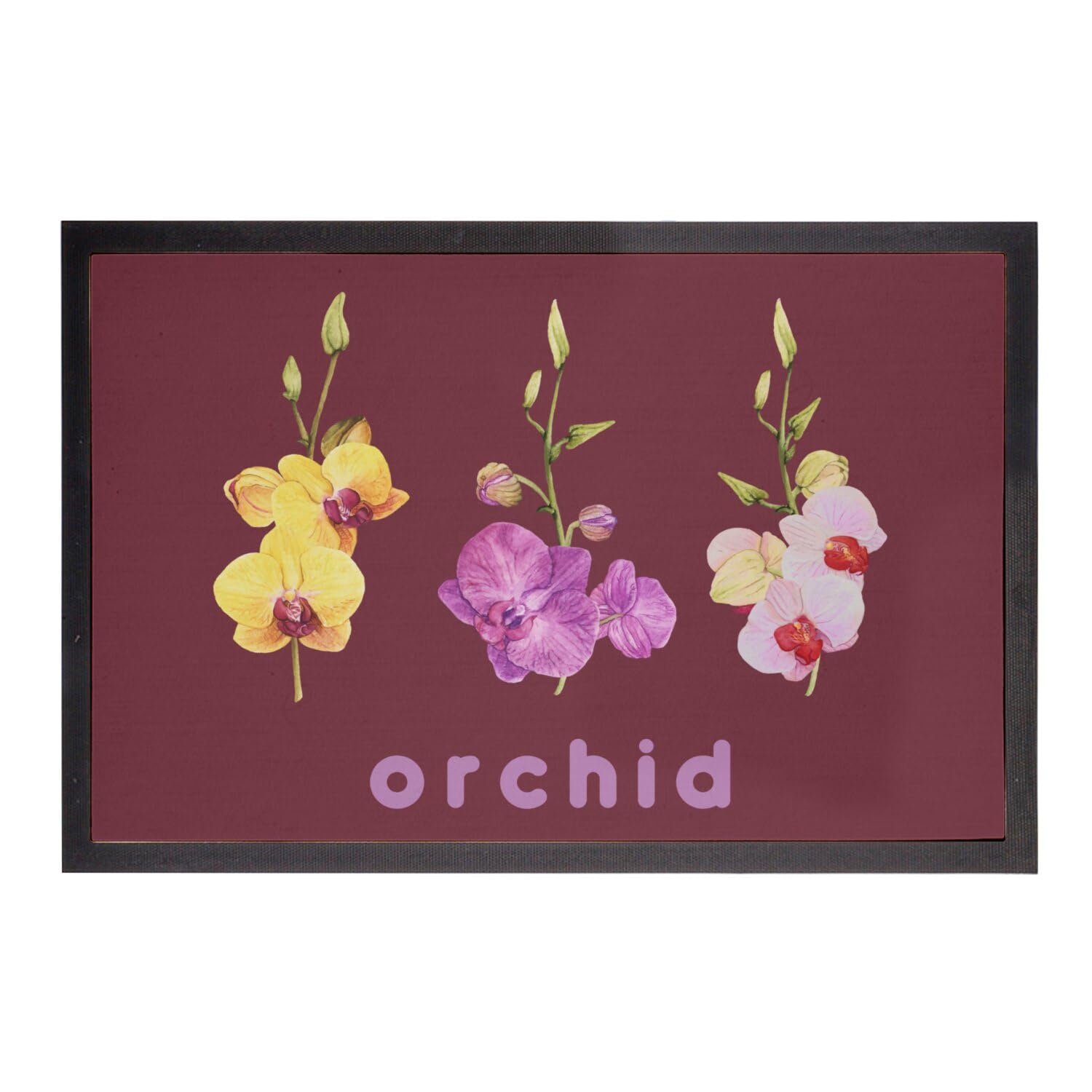 Paillasson rouge aquarelle Orchid Flowers chic de 60x40cm