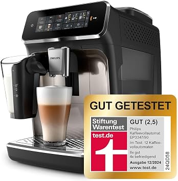 Philips LatteGo 3300 Series Fully Automatic Coffee Machine Chrome 6 Specialities Espresso Machine LatteGo Milk System Easy Cleaning SilentBrew Colour Touch Display Ceramic Grinder (EP3347/90)