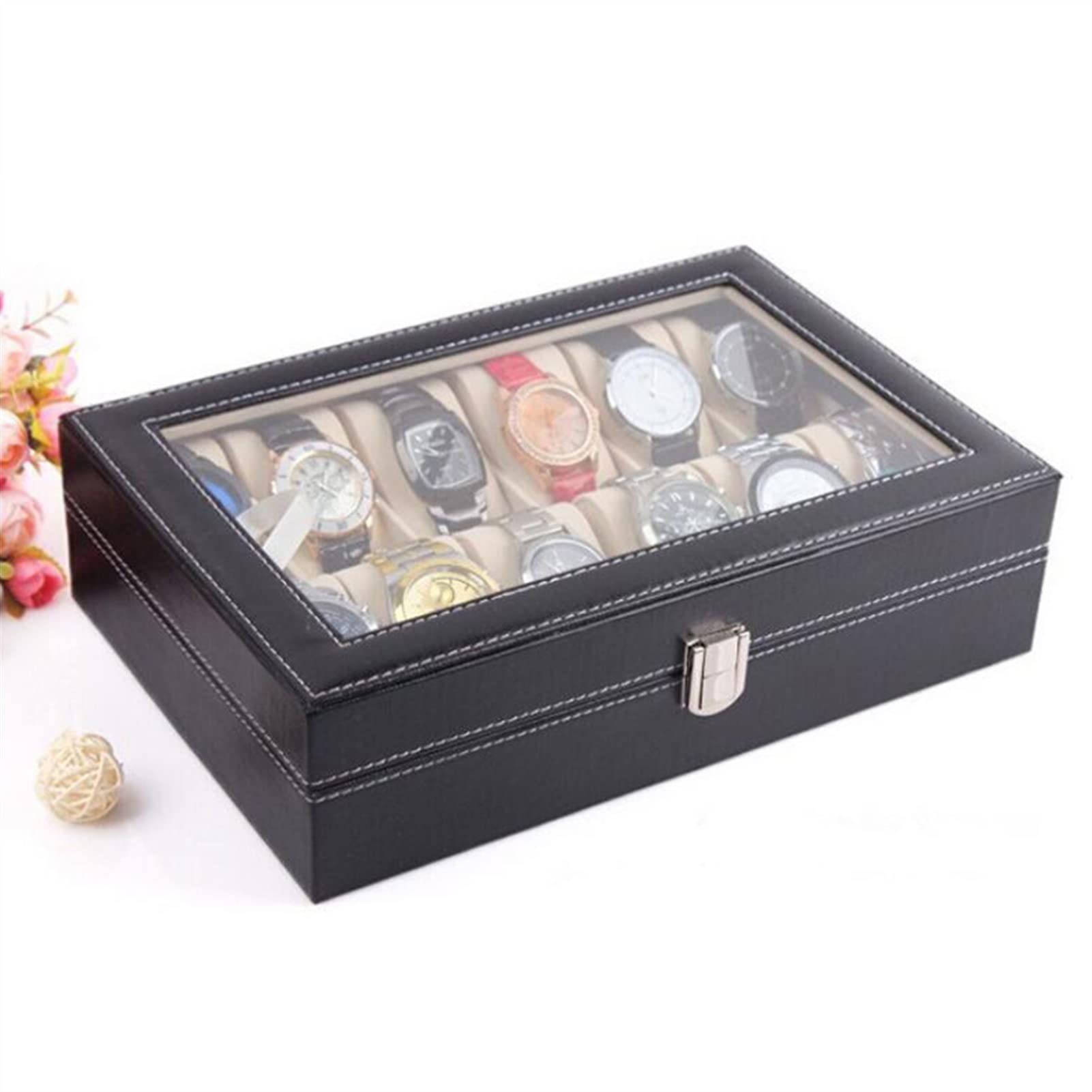 Scatola per orologi 10 slot. PU. Display dell'organizzatore della custodia della scatola dell'orologio in pelle con cuscini morbidi for gli uomini donne, scatole di gioielli display Cofanetti Orologi